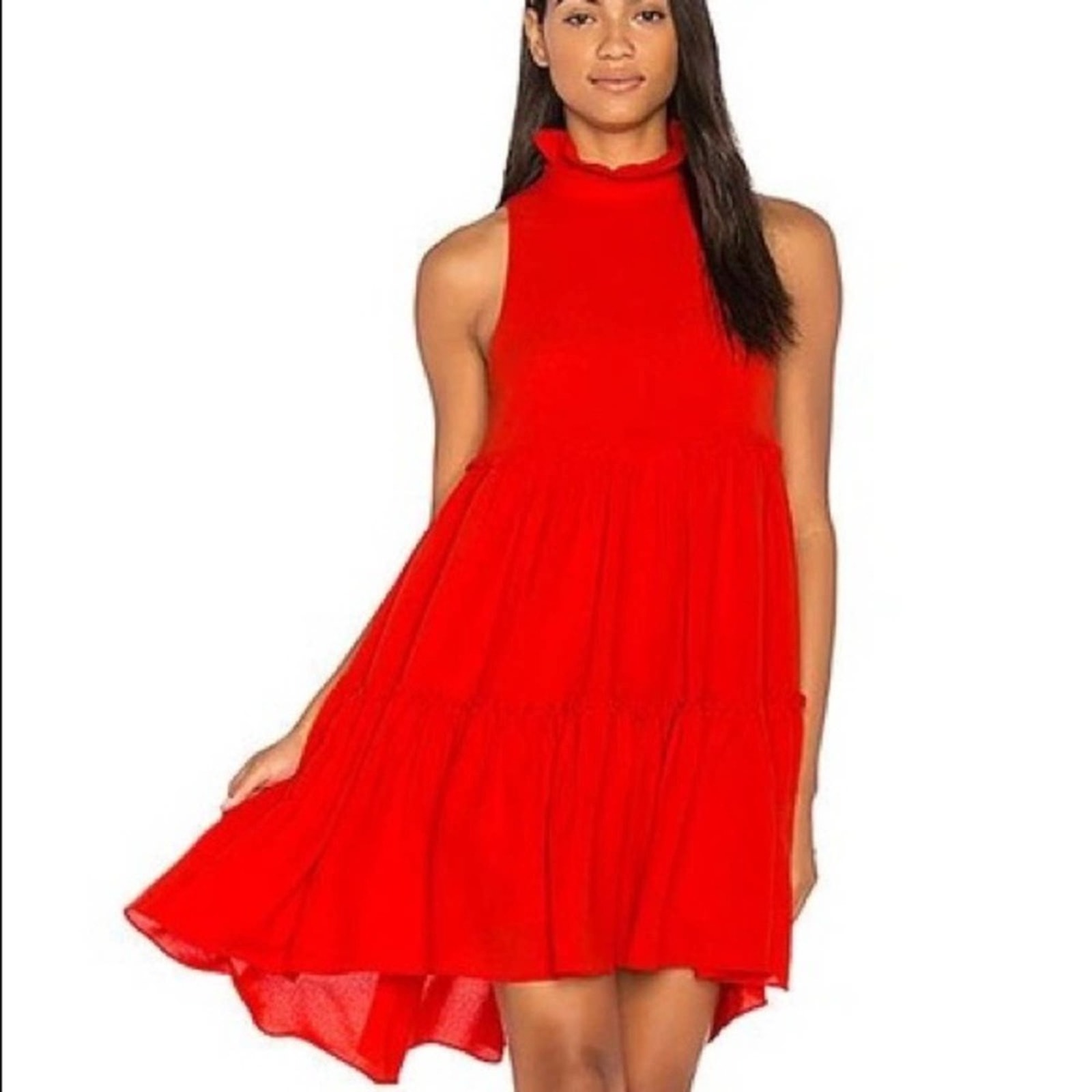 Elliatt Red Tiered High Neck Mini Dress